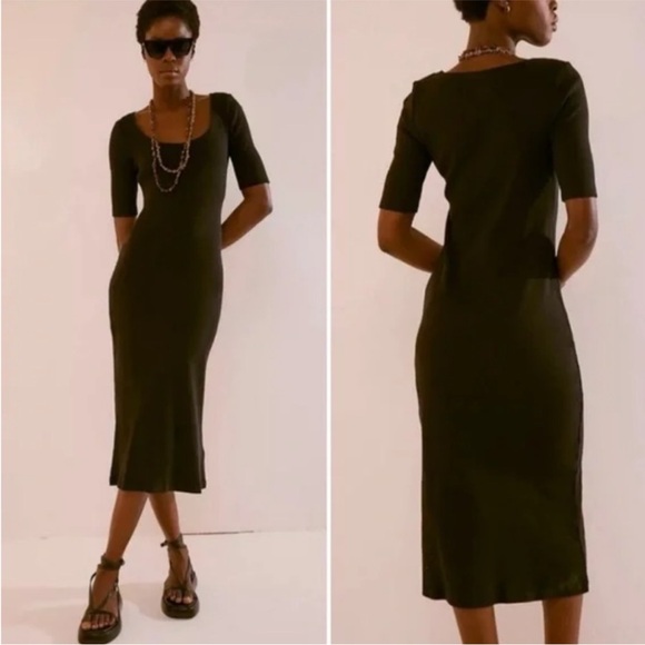 FP Beach Dresses & Skirts - FP Beach Free People Avery Midi Dress Classic Black Scoop Neck Sz M Cotton